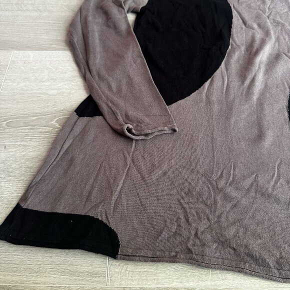 PLANET by Lauren G Tee T-Shirt Pima Cotton Modal Black /Brown Colorblock Sweater - Picture 3 of 7